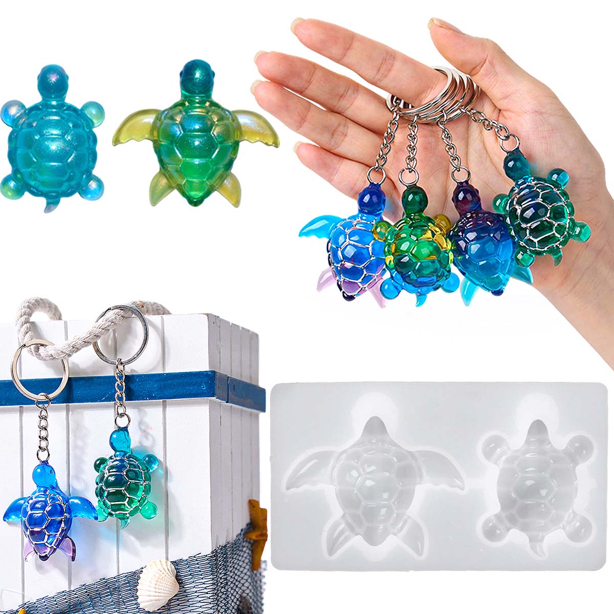 Resin Art Acrylic - ثلاثية الأبعاد السلاحف البحرية المفاتيح قالب